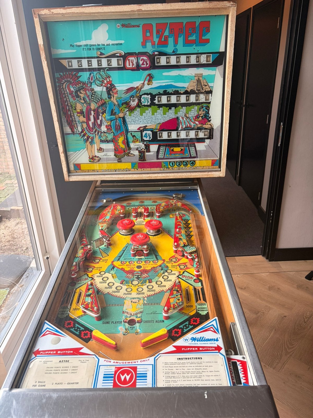Williams Aztec flipperkast 1976 oiginele staat, Ophalen, Gebruikt, Mechanisch, Williams