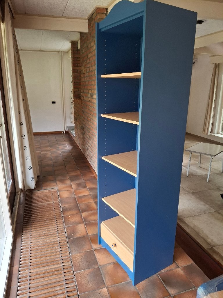 boekenkast blauw + beukenfineer, Ophalen, Open, Gebruikt, 50 tot 100 cm