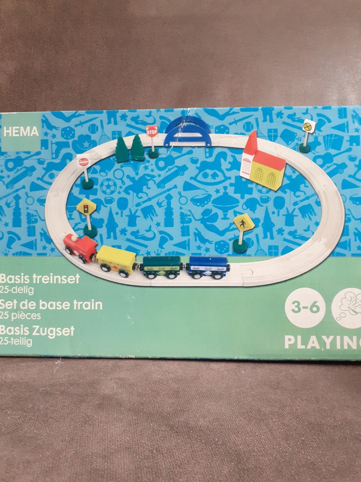 Houten  Hema Treinset , 25 delig  3 tot 6 jaar., Ophalen, Zo goed als nieuw, Overige typen