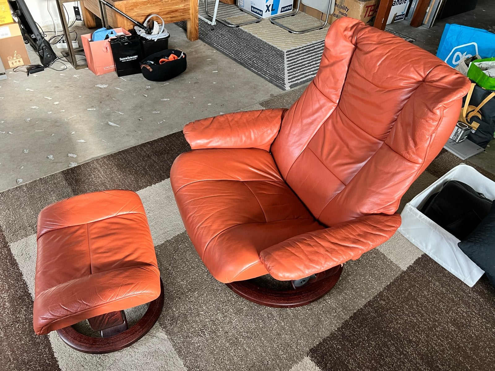 Stressless Mayfair Large fauteuil met voetenbank, Ophalen, Gebruikt, Leer, 75 tot 100 cm