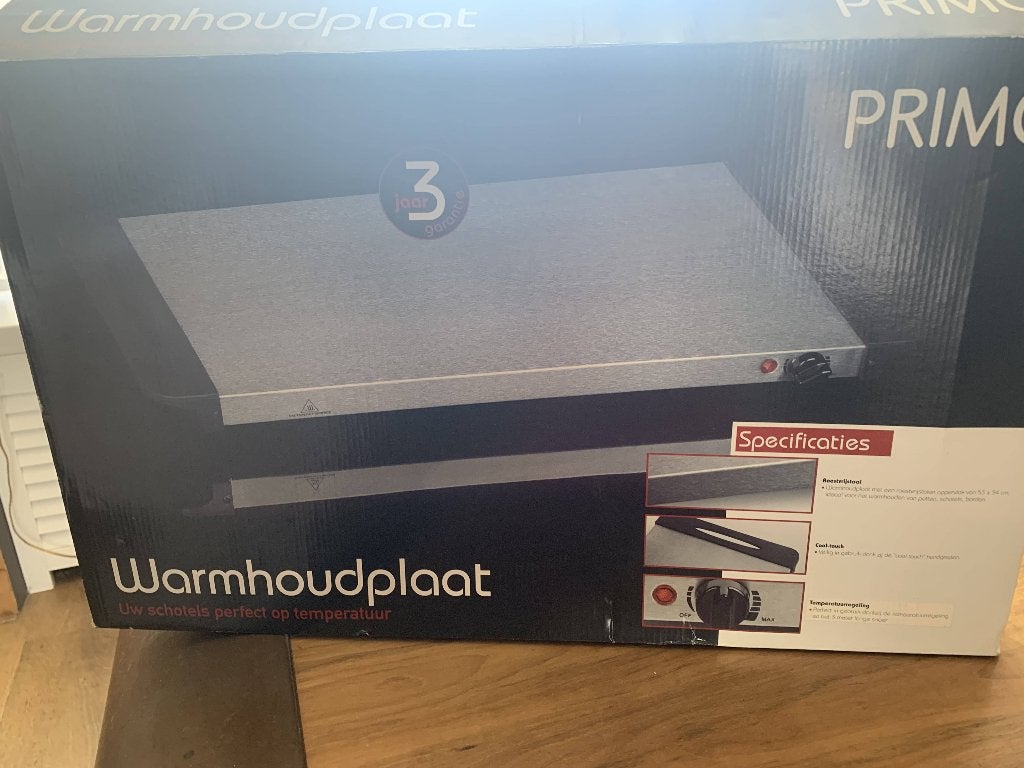 Primo warmhoudplaat RVS 53x35cm 220volt, Overige typen, Ophalen of Verzenden, Metaal, Overige merken