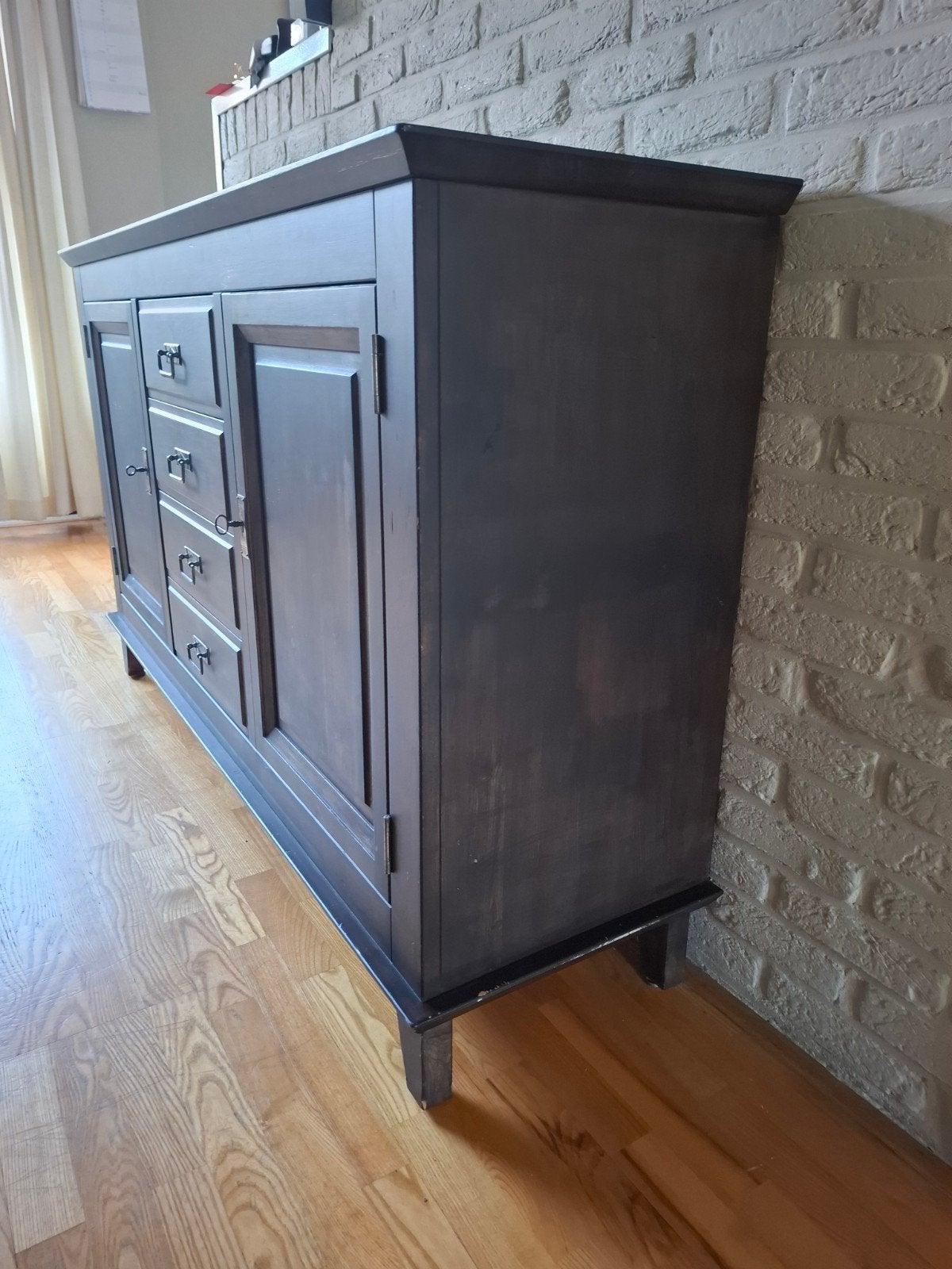 Donkerbruin dressoir met lades en deuren, Ophalen, Gebruikt, 150 tot 200 cm, Met lade(s)