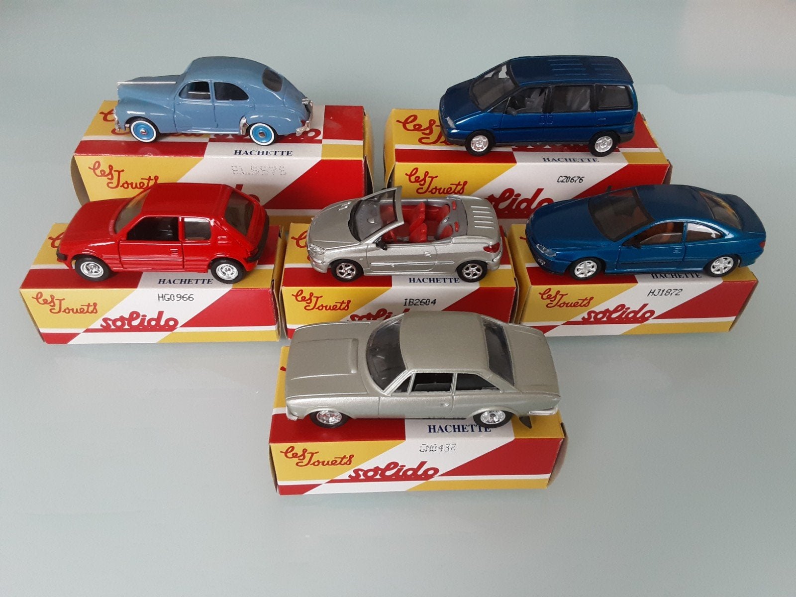 Zes  Peugeot Solido Hachette modelauto's 1:43., Ophalen of Verzenden, Zo goed als nieuw, Auto, Overige merken