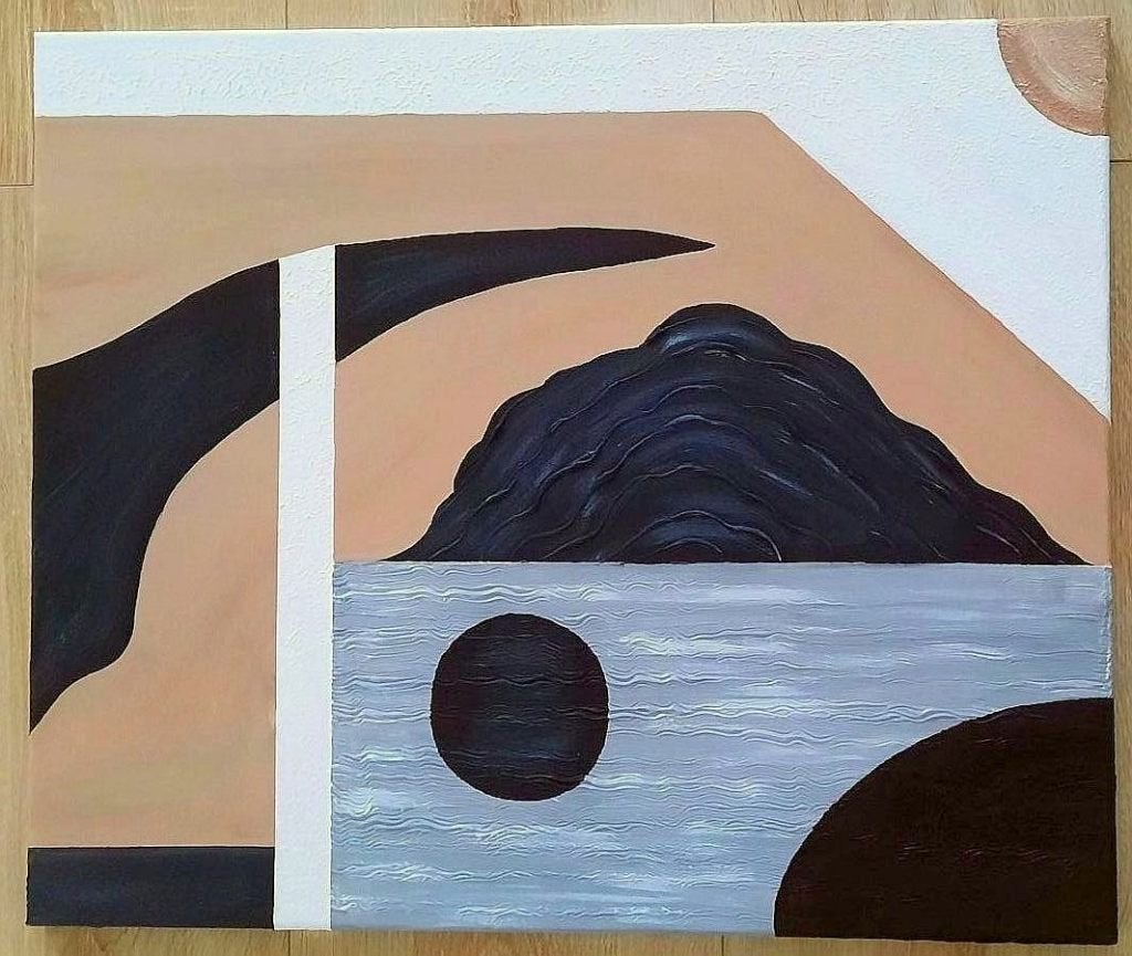 Nieuw handgeschilderd schilderij zwart/beige/wit & grijs, Antiek en Kunst, Kunst | Schilderijen | Klassiek, Acrylverf, Ophalen of Verzenden