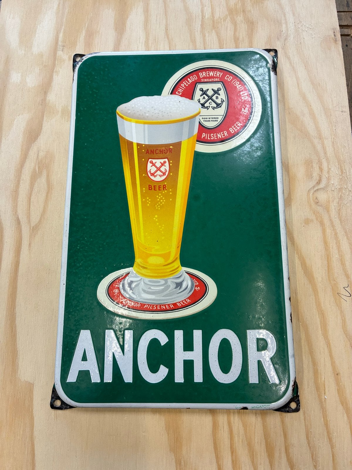 Emaille Reclamebord Anchor Bier Singapore Jaren '60, Ophalen of Verzenden