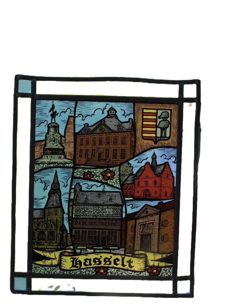 oude Glas in lood gebrandschilderd raam glas Hasselt Belgie, Antiek en Kunst, Ophalen of Verzenden