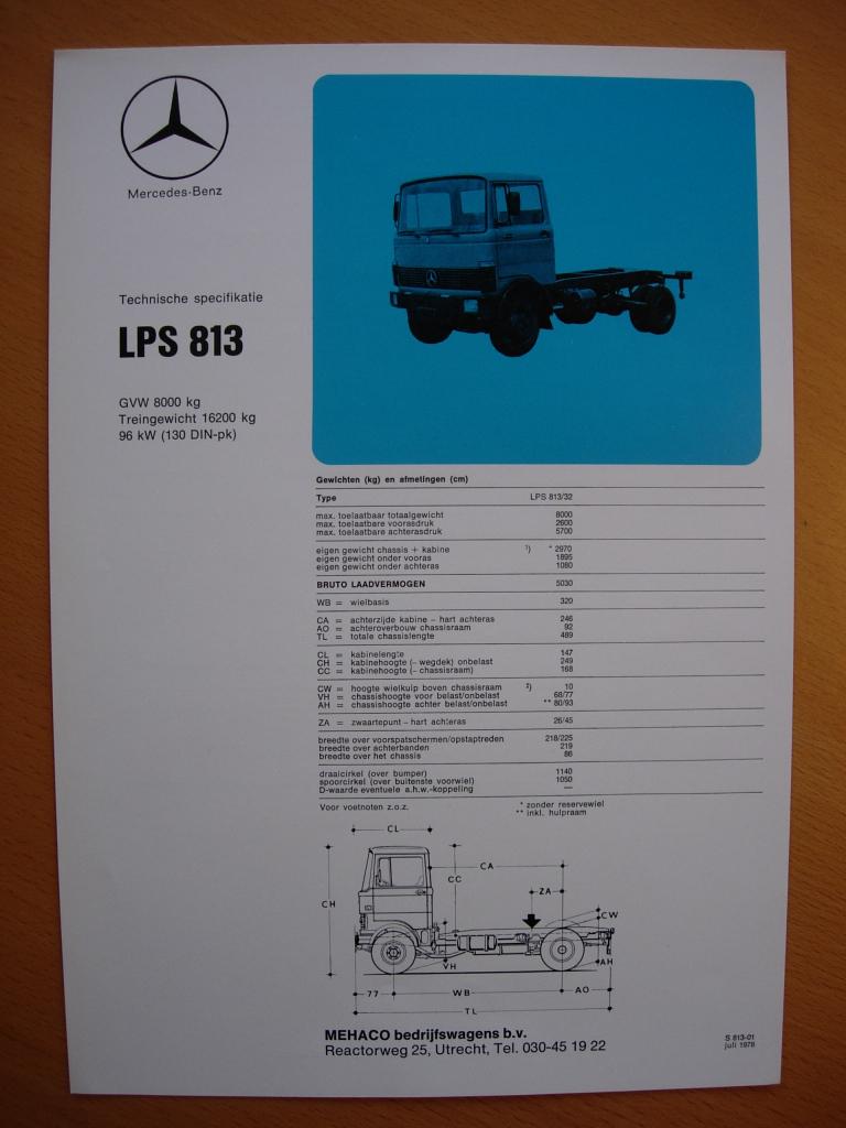 Mercedes LPS 813 Technische Specificatie folder 1978 LPS813, Zo goed als nieuw, Mercedes-Benz, Mercedes, Ophalen of Verzenden