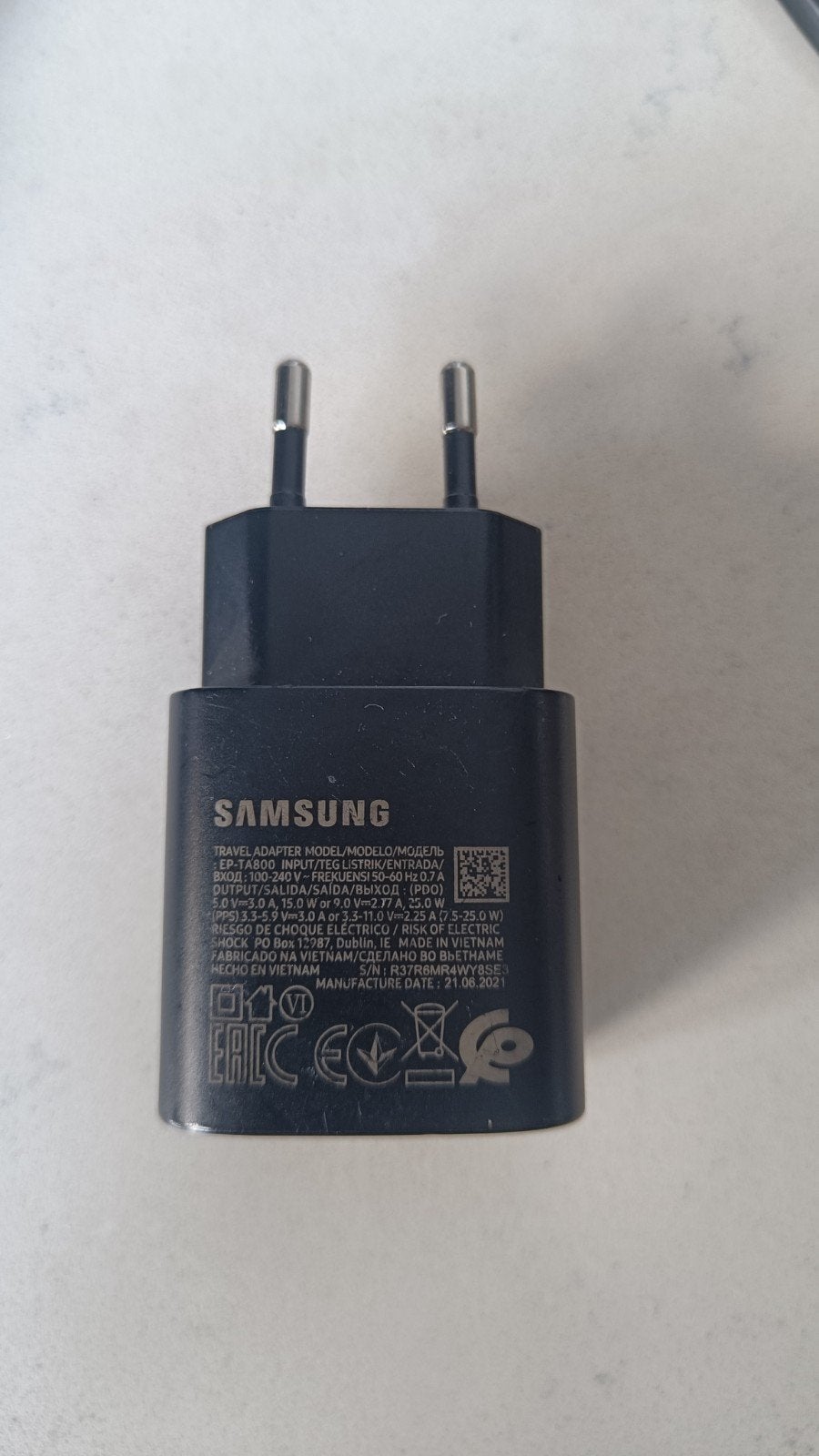 Samsung Snellader Adapter EP-TA800 - Zwart USB-C 25W, Ophalen of Verzenden, Snellader, Samsung, Gebruikt