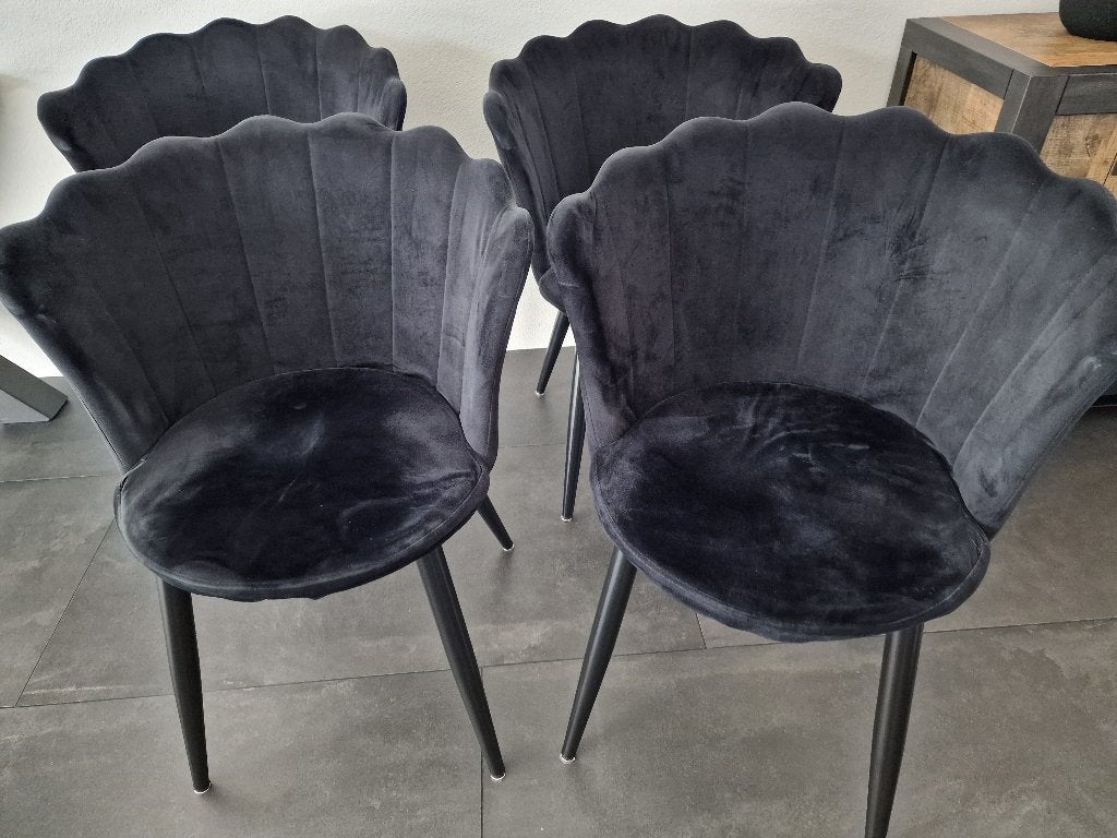 4 schelp eetkamer stoelen kleur zwart, Huis en Inrichting, Stoelen, Ophalen, Gebruikt, Zwart, Vier