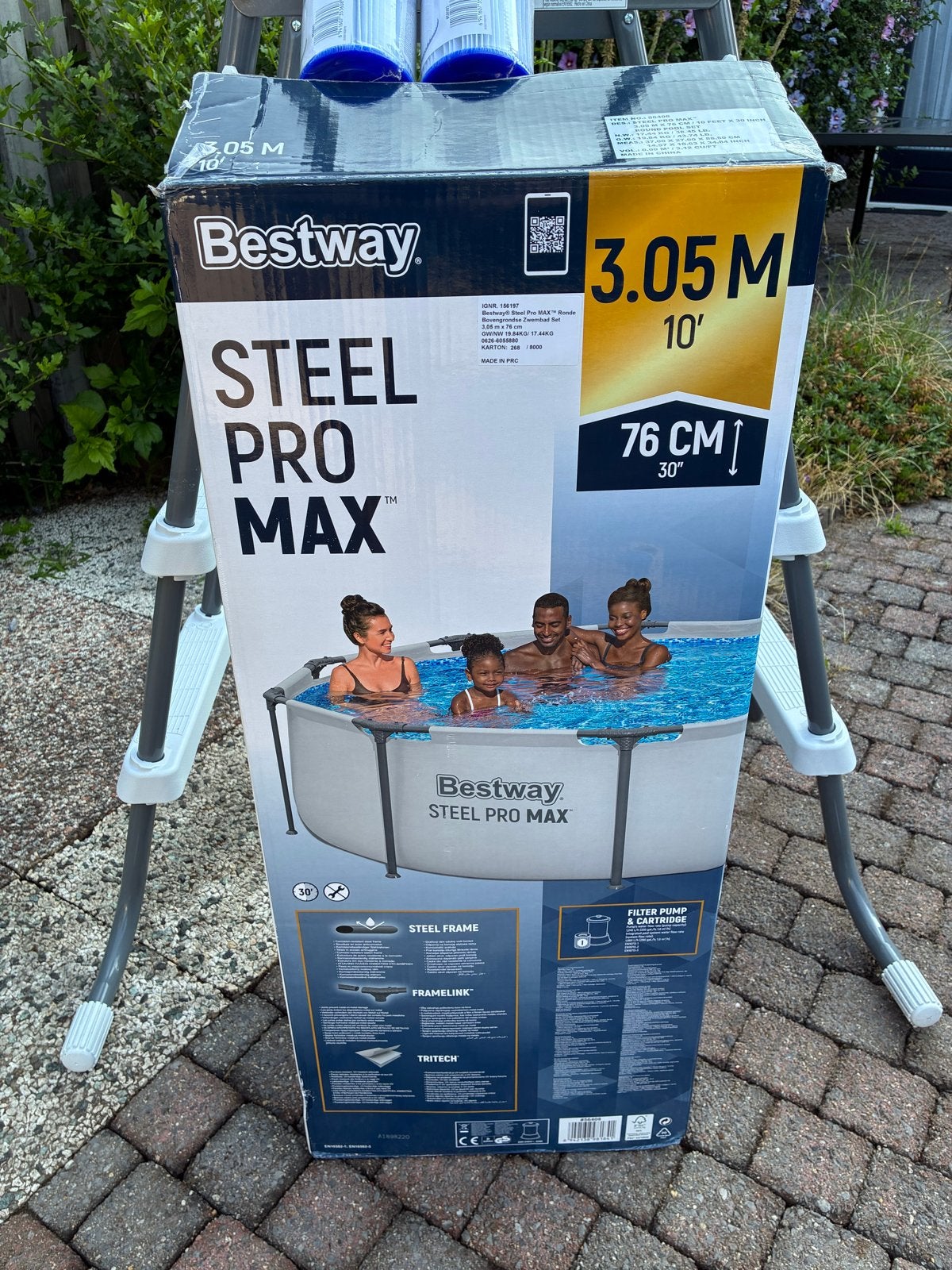 Bestway Steel Pro Max Zwembad 3.05M met filters en ladder, Tuin en Terras, Zwembaden, Ophalen, Rond, Zo goed als nieuw, Opzetzwembad