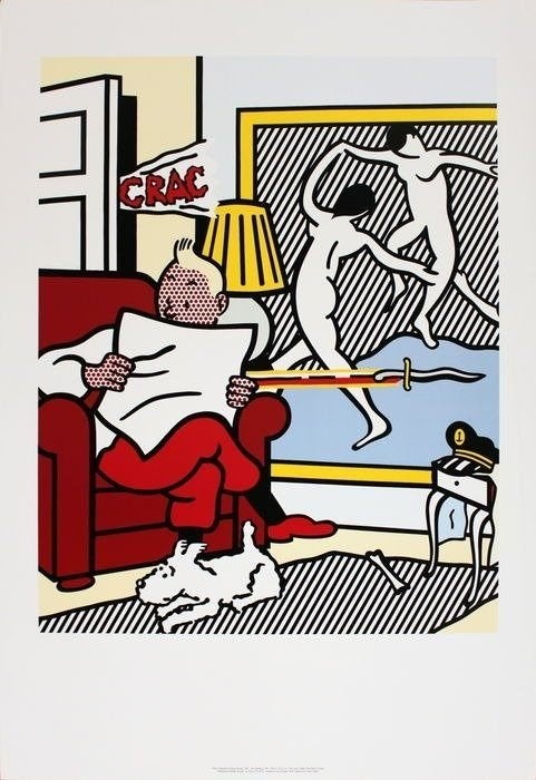 Roy Lichtenstein: Poster - Tintin reading, Antiek en Kunst, Kunst | Litho's en Zeefdrukken, Ophalen of Verzenden, Personages en Fantasiefiguren