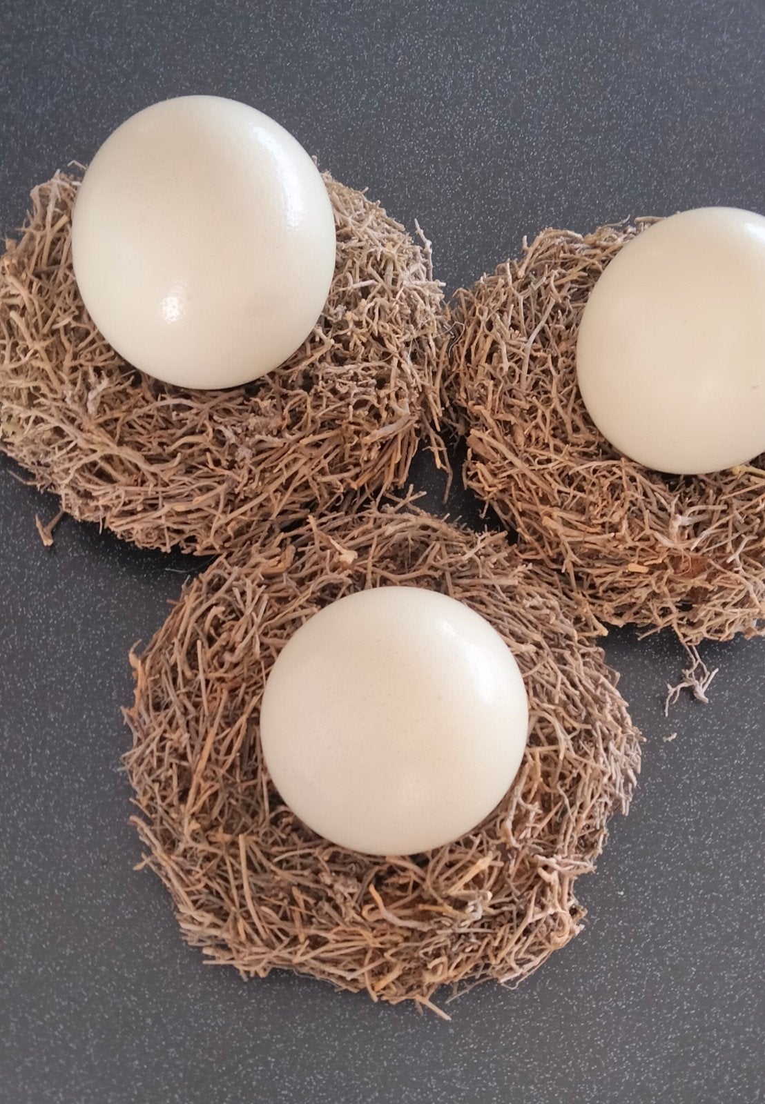 Decoratieve struisvogeleieren in nestjes, Ophalen of Verzenden, Natuurlijk materiaal, Wit, Landelijk