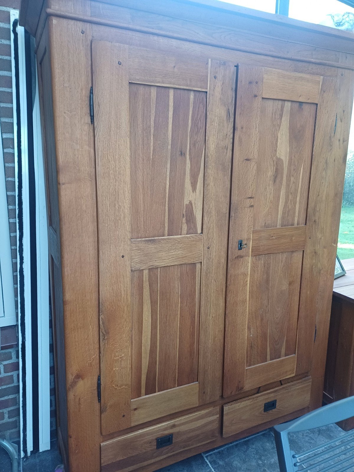 eiken kast 147 x 196 x 45 met 4 legplanken en 2 lades, Ophalen of Verzenden