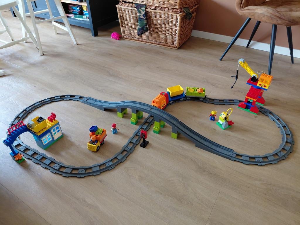 LEGO Duplo 10508 - Treinset met brug en kraan en veel rails, Ophalen of Verzenden, Zo goed als nieuw, Overige merken