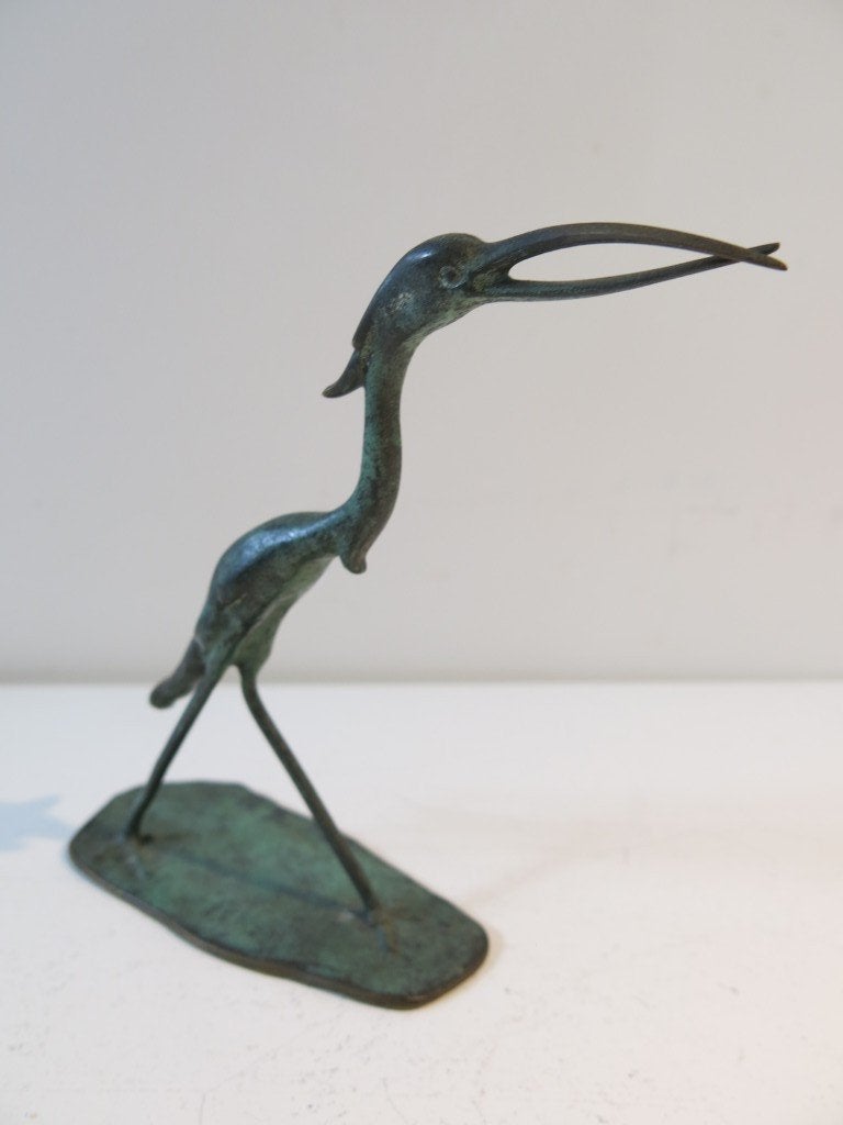 Vintage bronzen reiger sculptuur, Ophalen of Verzenden