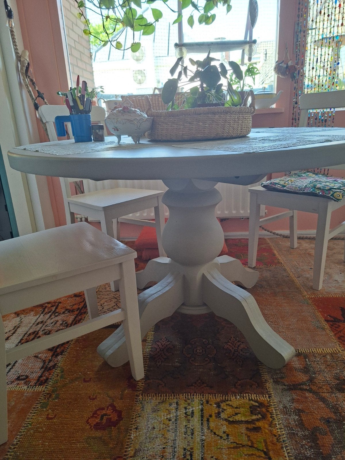 Ronde eettafel landelijke brocante stijl 120cm, Ophalen, Gebruikt, Landelijke brocante, Rond