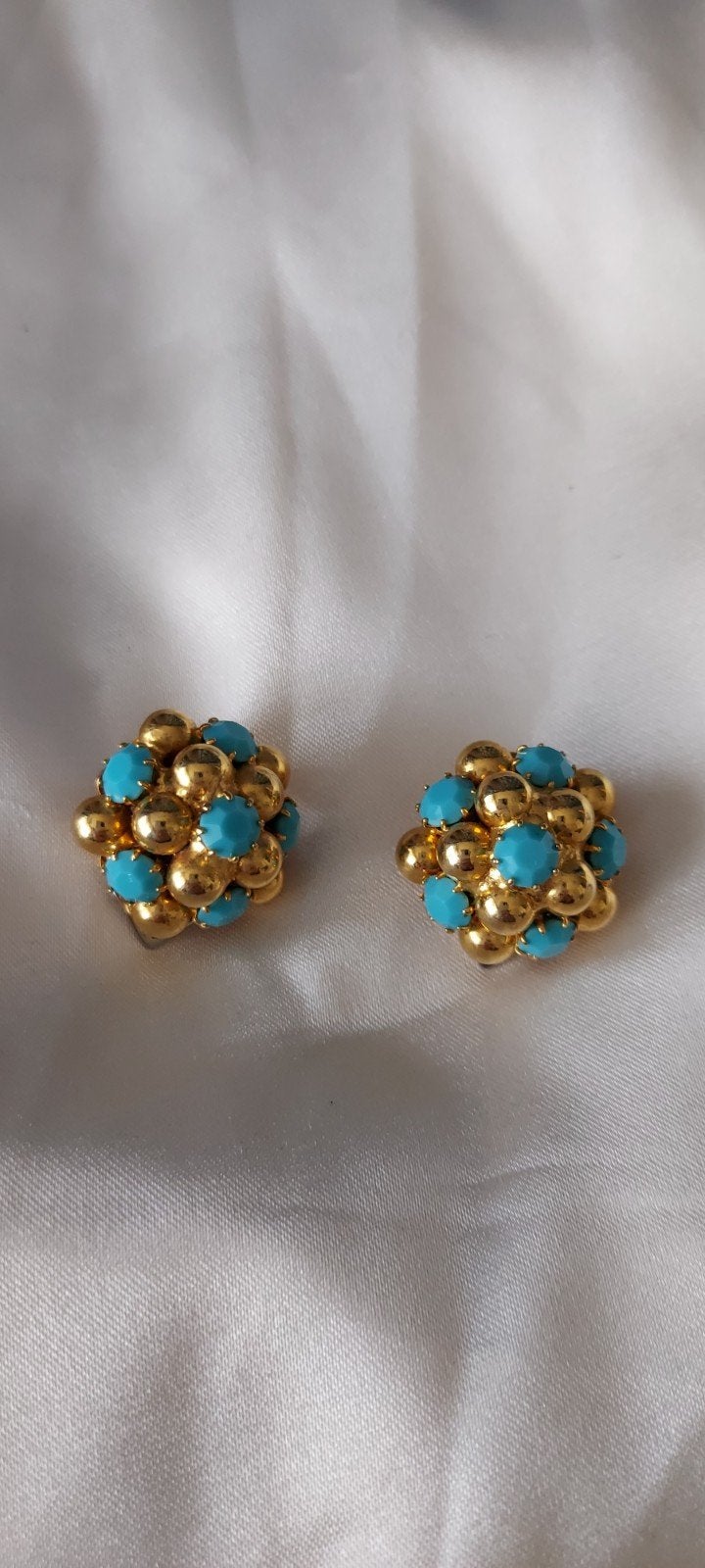 Vintage Gouden Oorbellen met Turkoois, Ophalen of Verzenden, Zo goed als nieuw, Met edelsteen, Knopjes of Stekers