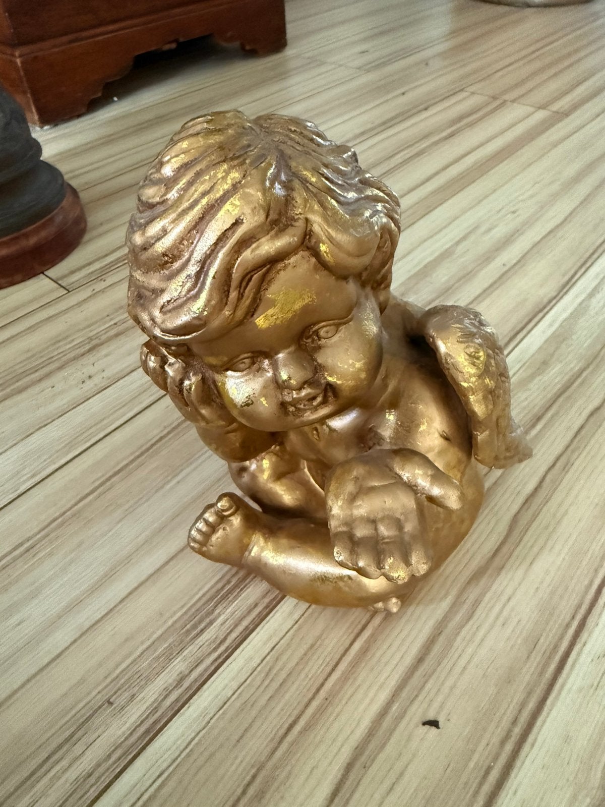 Sfeervol goudkleurig engeltje cherubijn beeldje Vintage look, Ophalen, Zo goed als nieuw