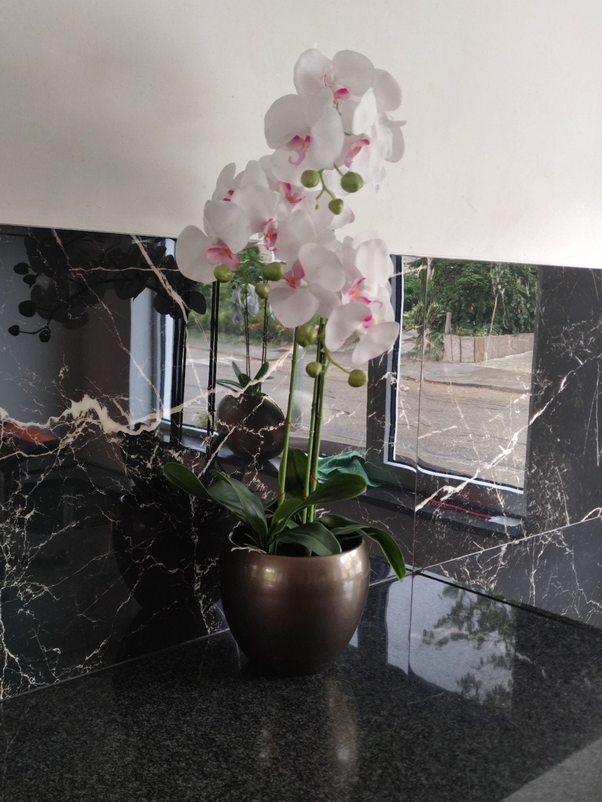 Kunst Orchidee 90 cm hoog in pot, Ophalen, Zo goed als nieuw, Wit, Kunststof