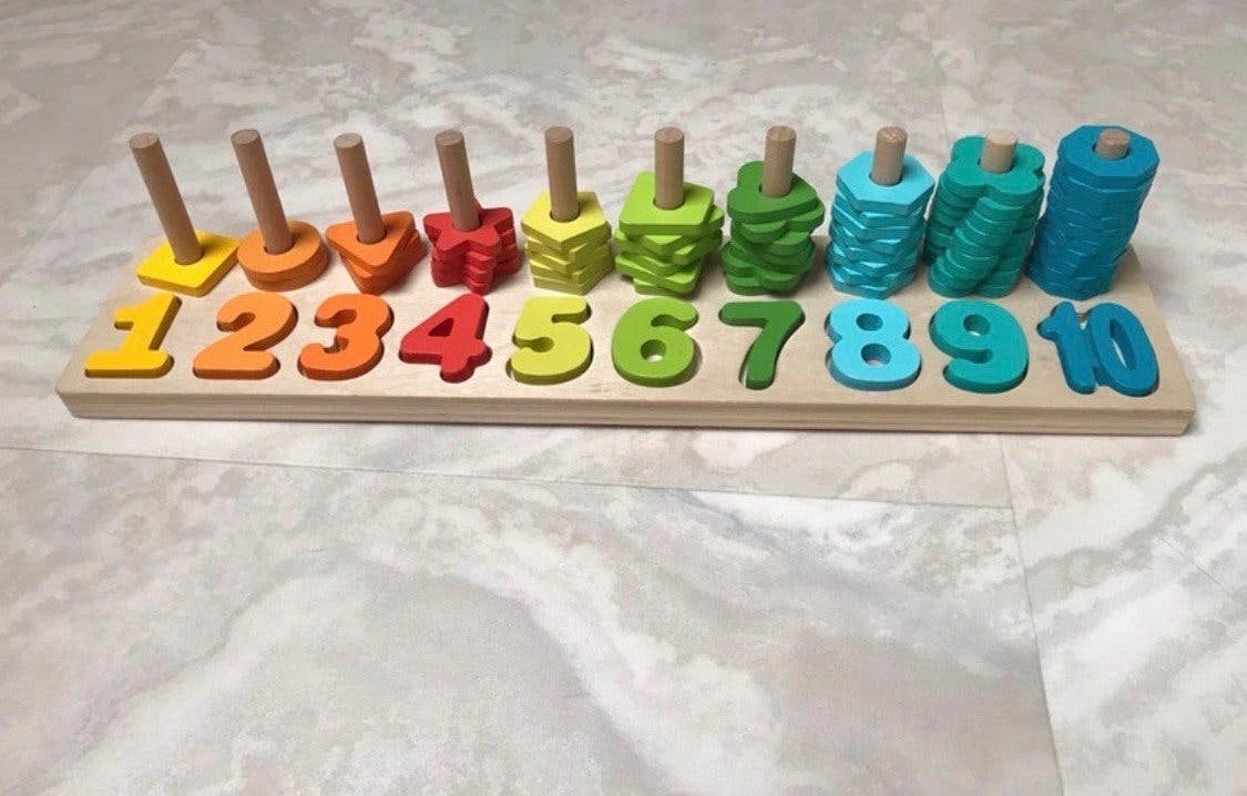 Montessori Houten telraam met cijfers en vormen, Ophalen, Zo goed als nieuw, Rekenen