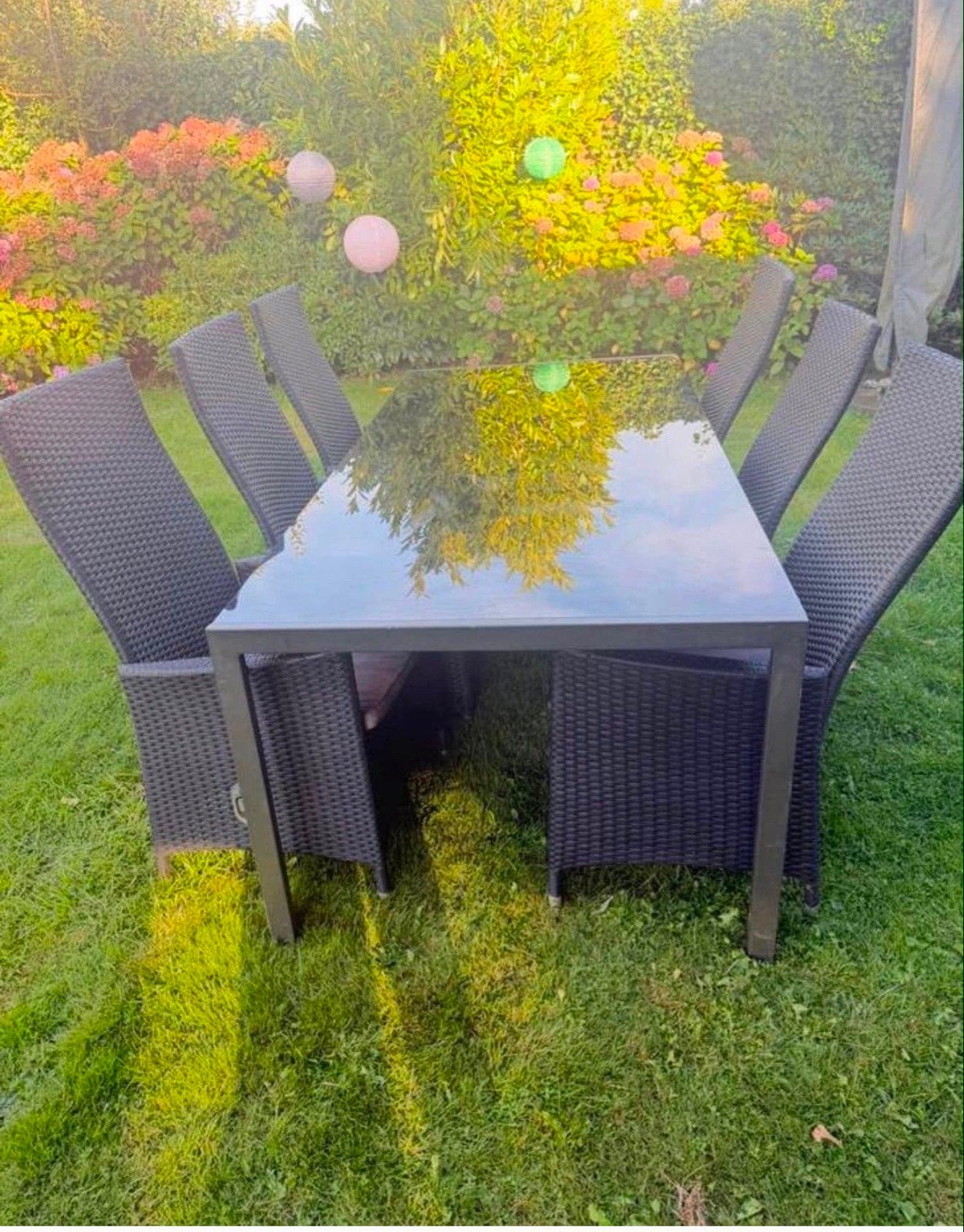 Pure Garden Tuinset - Wicker met Glazen Tafelblad, Ophalen, Gebruikt, Eettafel, 6 zitplaatsen