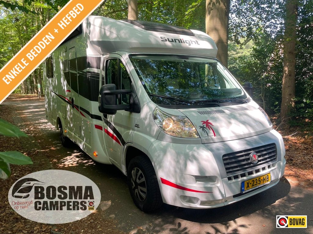 Sunlight T 68 Enkele Bedden Hefbed 2x Airco Vol Extra's 2014, Caravans en Kamperen, Campers, Sunlight, Ringverwarming, Fiat, Bedrijf