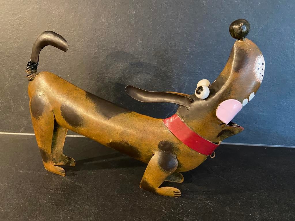 Beeld teckel hond metaal, Ophalen of Verzenden, Zo goed als nieuw, Dier