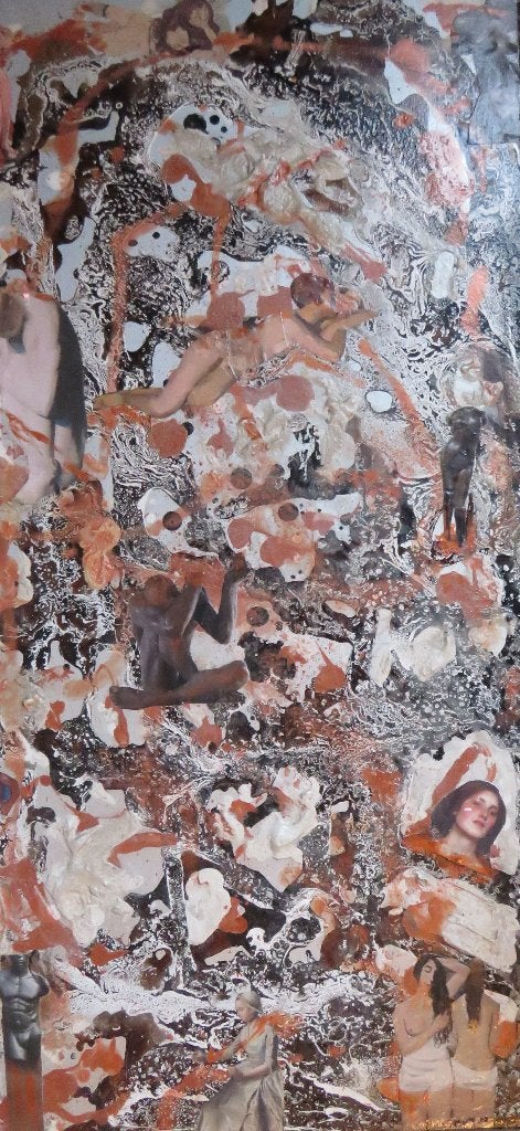 schilderij gemengde techniek 32x64cm, Ophalen of Verzenden