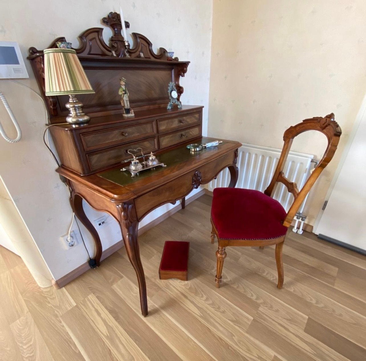 Antiek mahoniehouten secretaire met lederen inleg, Ophalen