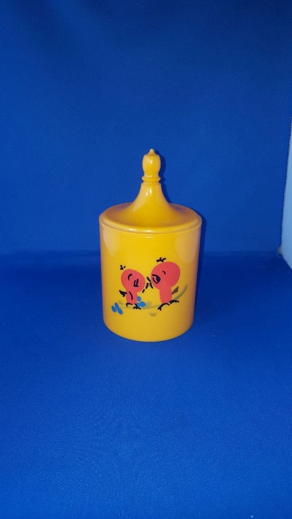 Retro oranje bewaarpotje, babypotje, eendjes motief. 1A24, Tweedehands verkoop, Tweedehands verkoop, Gebruikt, Ophalen of Verzenden
