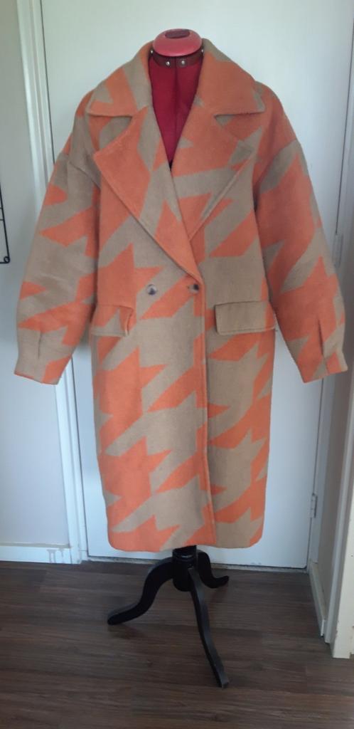 Lange dekenjas Only maat S - Oranje/Beige Pied-de-poule, Only, Oranje, Ophalen of Verzenden, Maat 36 (S)