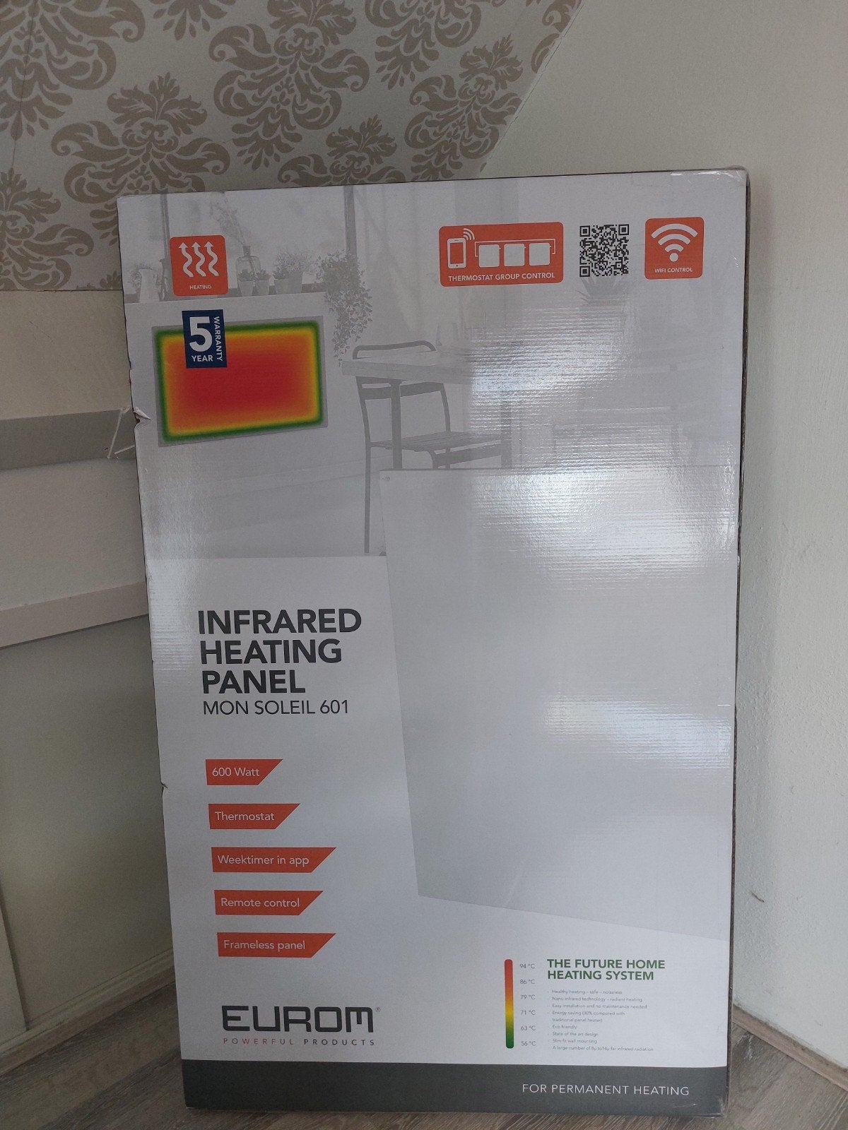 Nieuw in doos: Eurom Mon Soleil 601 Infrarood Verwarming, Ophalen, 30 tot 80 cm, 500 tot 800 watt, 60 tot 150 cm