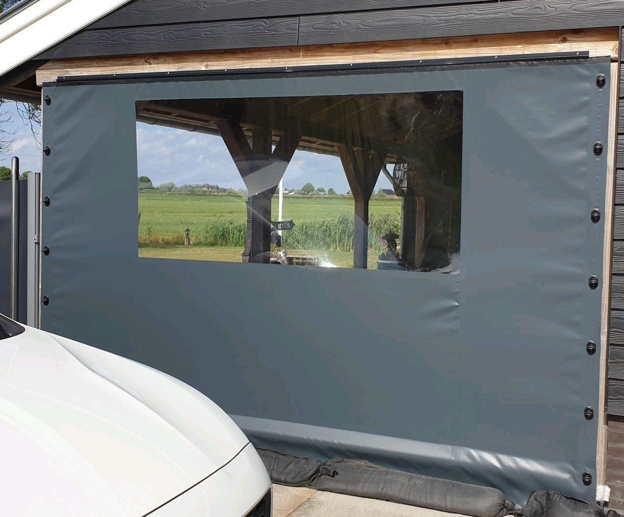 Veranda scherm antraciet, Doe-het-zelf en Verbouw, Rolluiken, Ophalen, 200 cm of meer, Zo goed als nieuw, 200 cm of meer