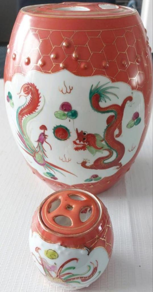 2 vintage Chinees porseleinen sierpotten 1 grote en 1 kleine, Antiek en Kunst, Antiek | Keramiek en Aardewerk, Ophalen of Verzenden
