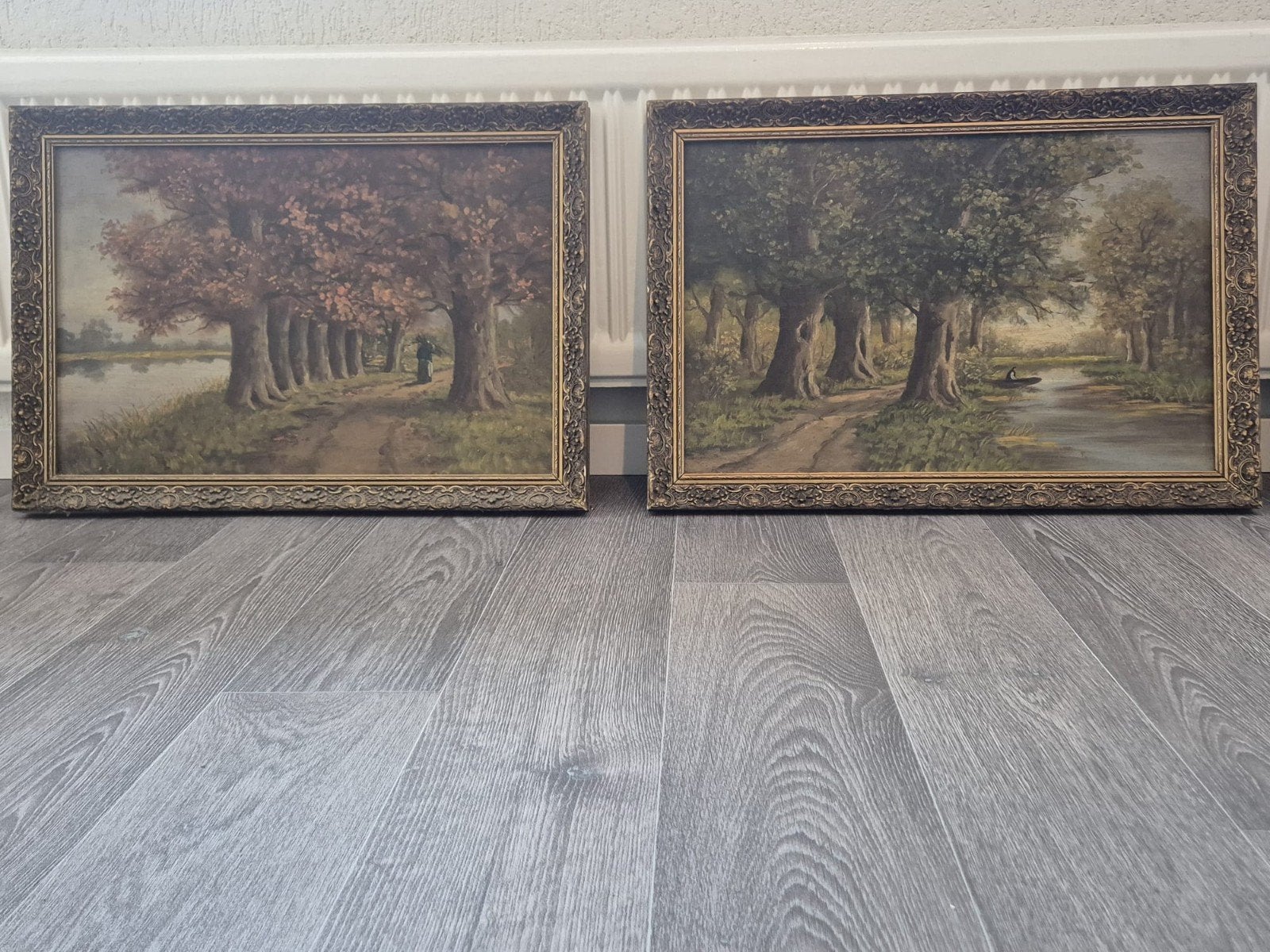 2 antieke schilderijen boslandschap, Ophalen
