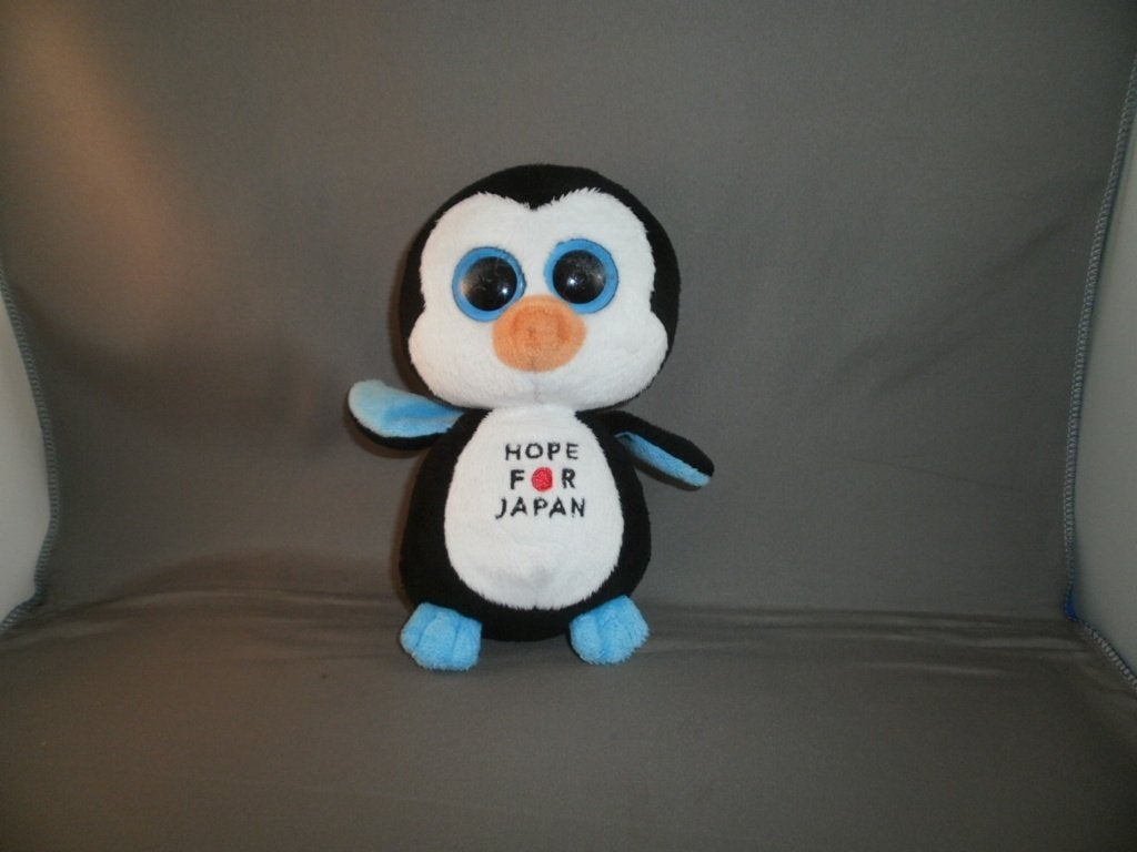 Ty Beanie pinguïn hope For Japan zwart/wit blauw 17 cm van, Pinguïn, Ophalen of Verzenden, Zo goed als nieuw, Meerkleurig