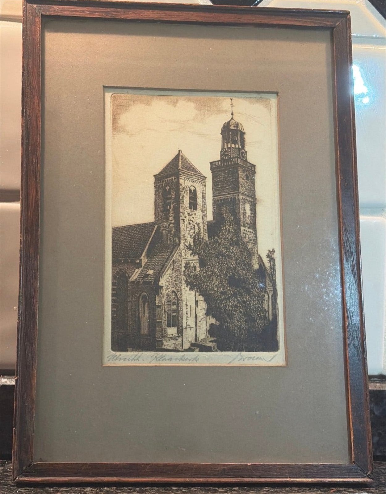 Ets Klaaskerk Utrecht door Broeren, 1891, 1800 - 1899, Ets, Stadsgezicht, Ophalen of Verzenden