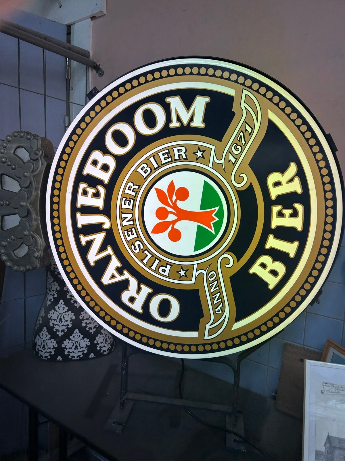 Oranjeboom Bier Reclamebord - Vintage Lichtbak, Ophalen of Verzenden, Gebruikt, Reclamebord, Plaat of Schild, Oranjeboom