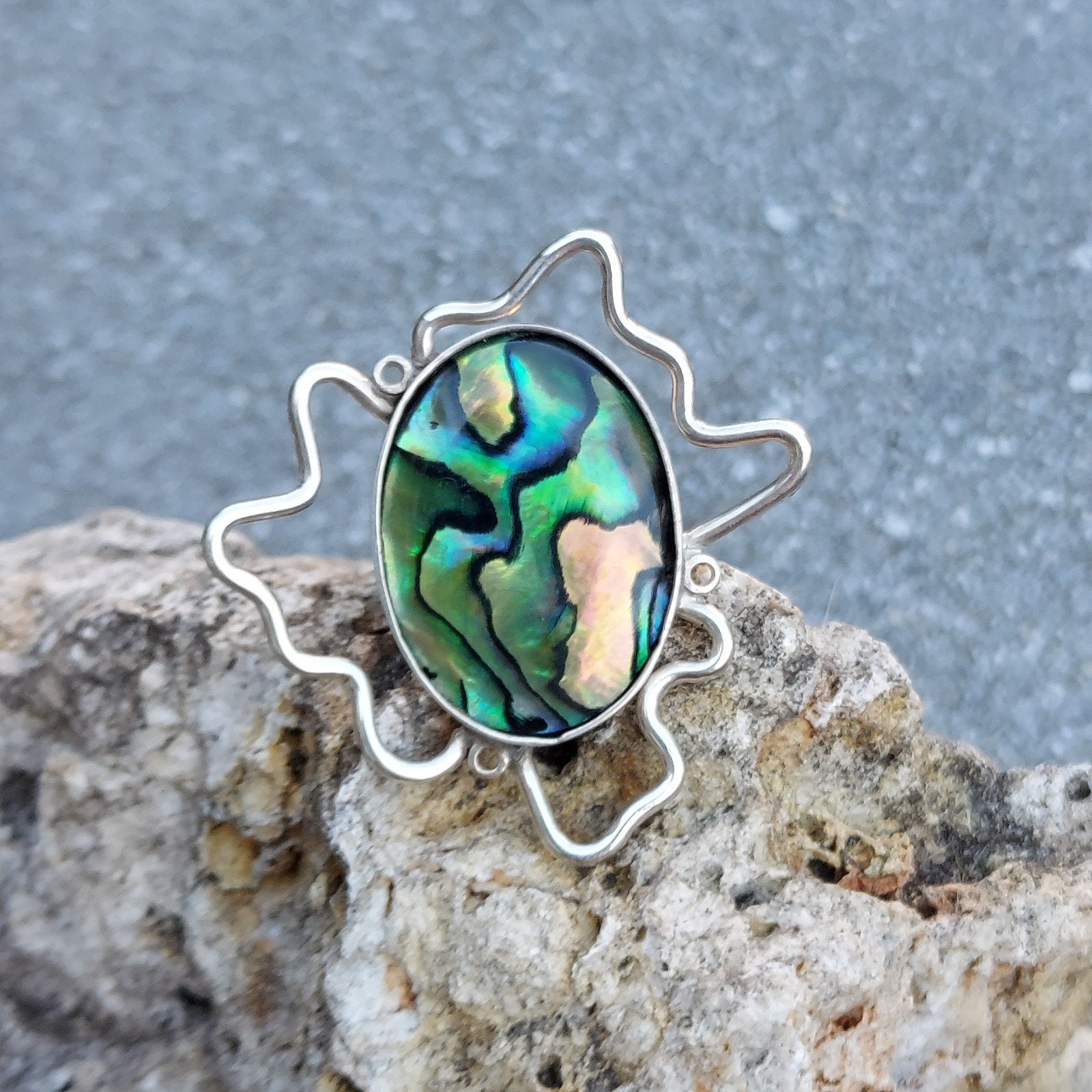 Mooie nieuwe zilveren ring  paua /abalone schelp mt 17,5, Nieuw, Ophalen of Verzenden, 17 tot 18, Met edelsteen