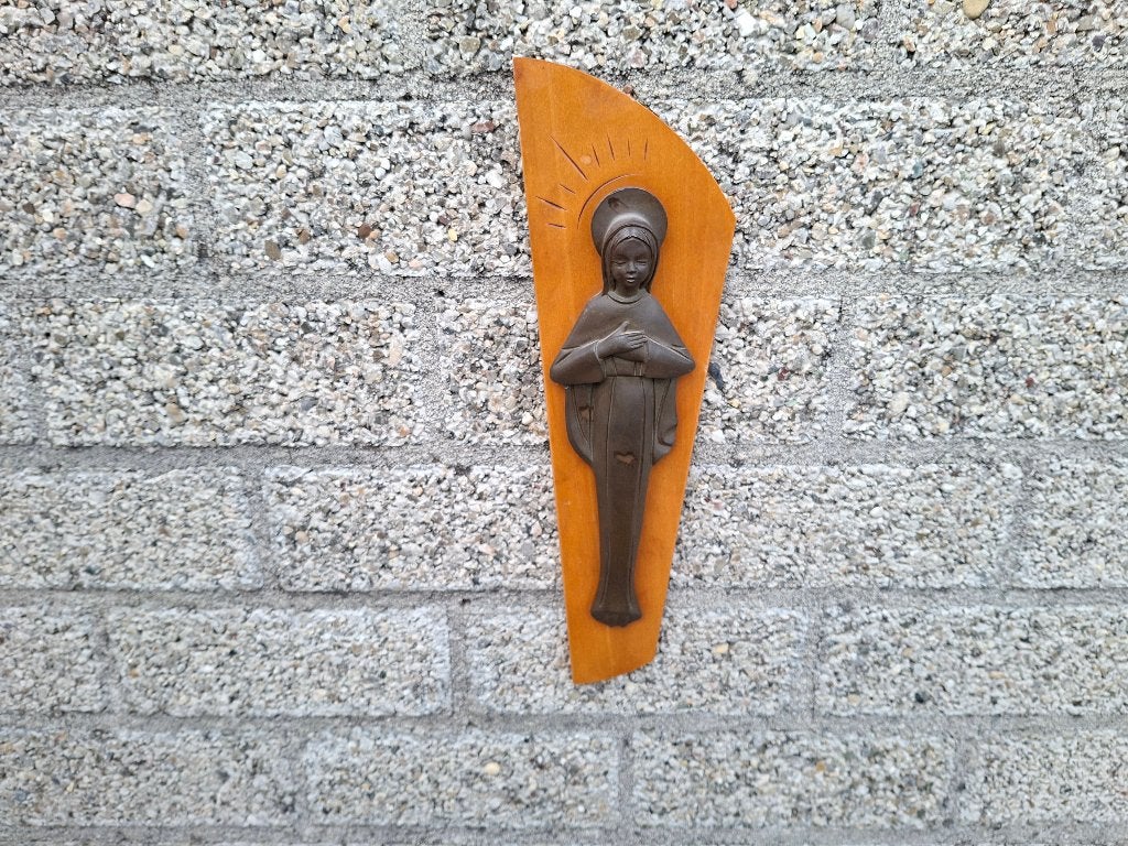 antiek wand deco van madonna maria die bid, Ophalen of Verzenden