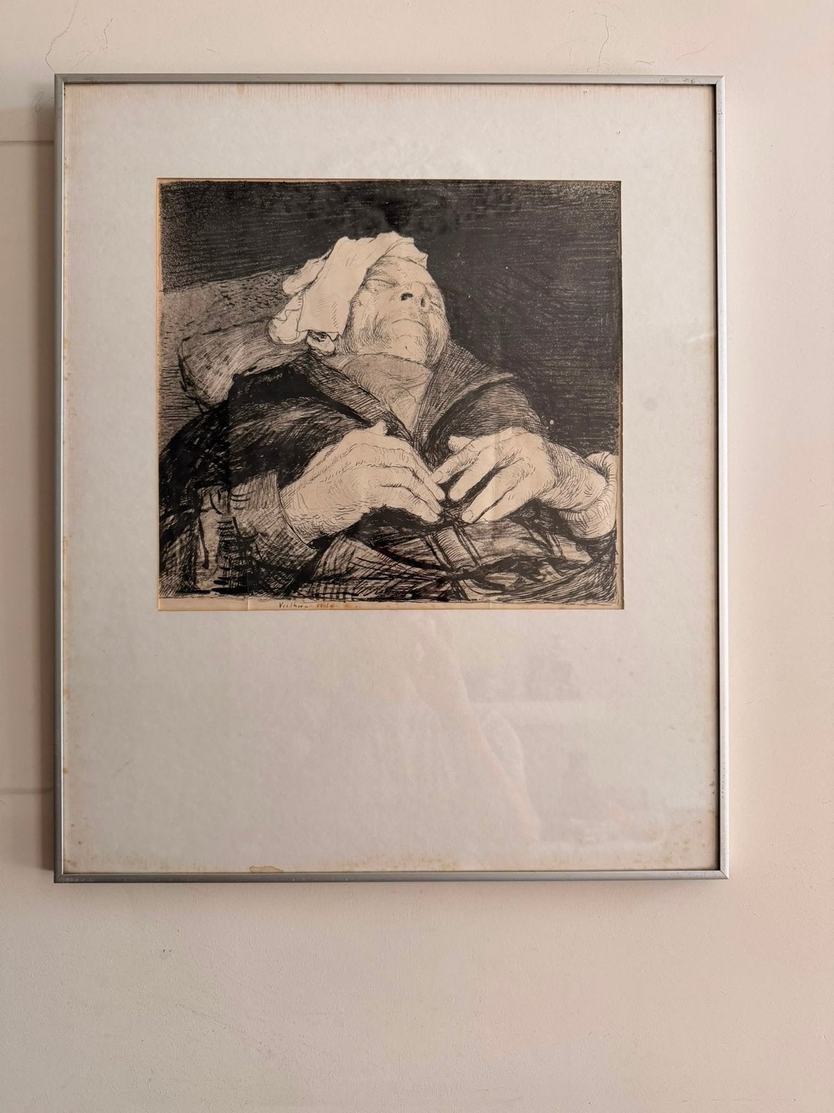 Schilderij Aat Veldhoen - Portret bedlegerige man (1964), Antiek en Kunst, Ophalen, Portret, Gesigneerd, 1950 - 1999