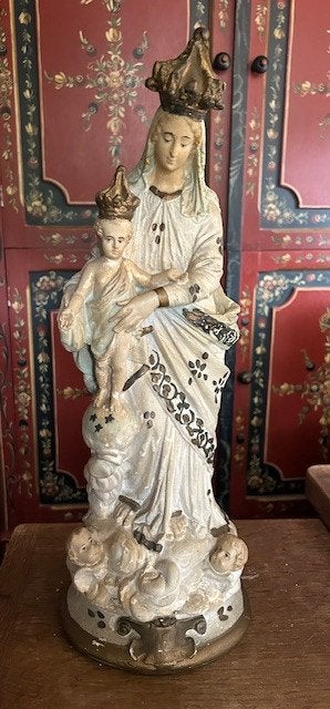 Mooi oud beeld Maria en kindje Jezus, 46 cm hoog, Ophalen of Verzenden