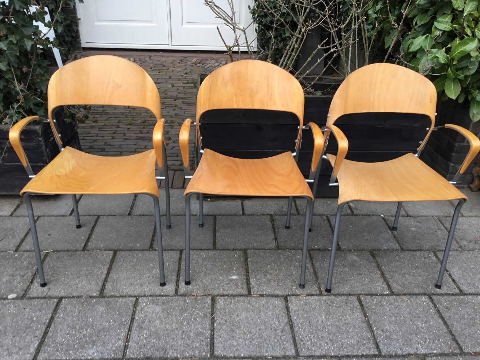 3 vintage plywood stoelen. Stapelbaar, Ophalen of Verzenden
