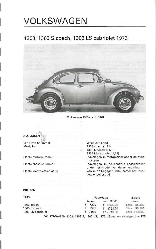 Volkswagen Kever 1303  1973 specificaties en afstelgegevens, Auto diversen, Handleidingen en Instructieboekjes, Verzenden