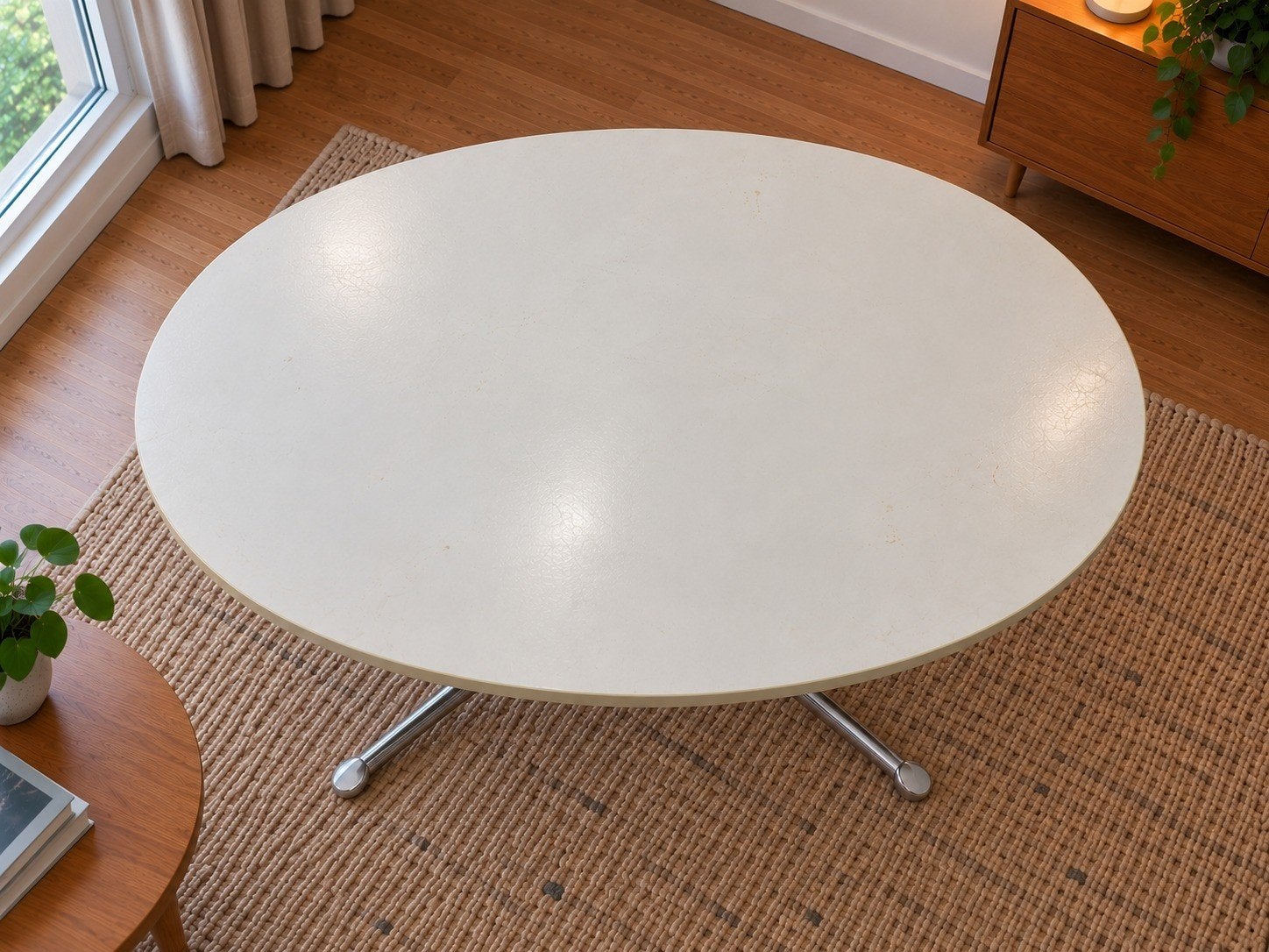 Ovale Tulp Tafel Wit 4 Poten, Ophalen, Gebruikt, 100 tot 150 cm, 50 tot 100 cm