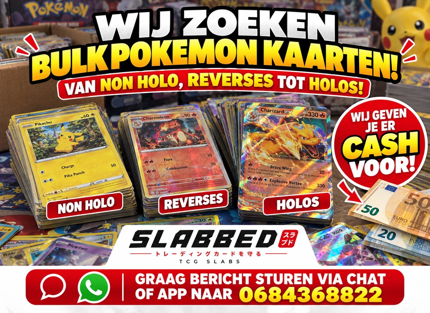 Gezocht! Pokémon bulk kaarten, Ophalen, Zo goed als nieuw, Meerdere kaarten, Foil