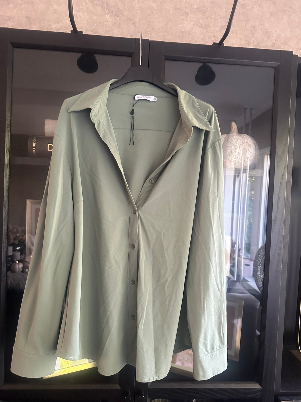 Blouse travelstof (linde) groen, Ophalen of Verzenden, Zo goed als nieuw, Maat 46/48 (XL) of groter, Groen