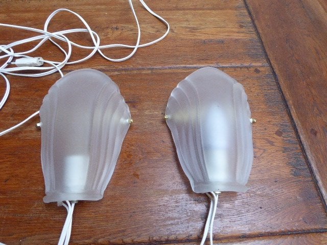 2 vintage persglazen wandlampjes, schelp, Antiek en Kunst, Ophalen of Verzenden