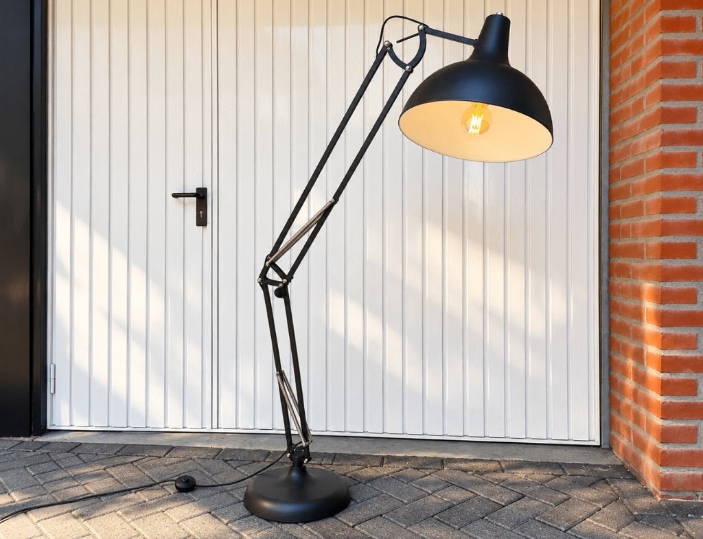Grote zwarte industriële vloerlamp | Verstelbaar | 170 cm, Ophalen, Nieuw, E27 (groot), Metaal