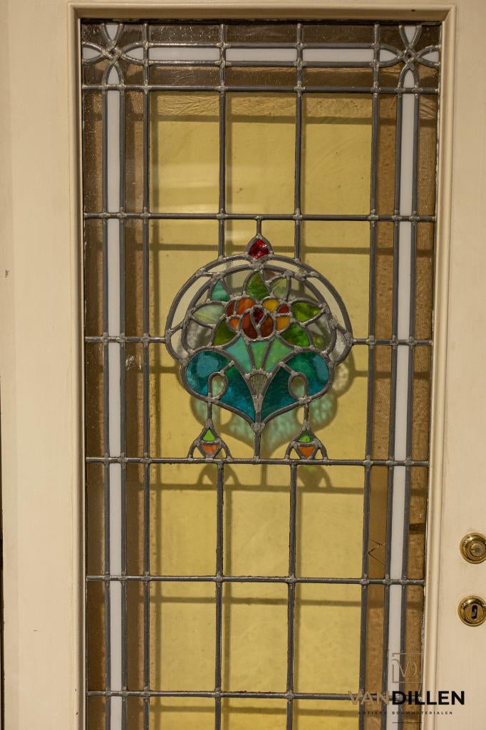 Bijzondere antieke 3 delige glas in lood deuren met motief, Ophalen, Gebruikt, 120 cm of meer, Binnendeur